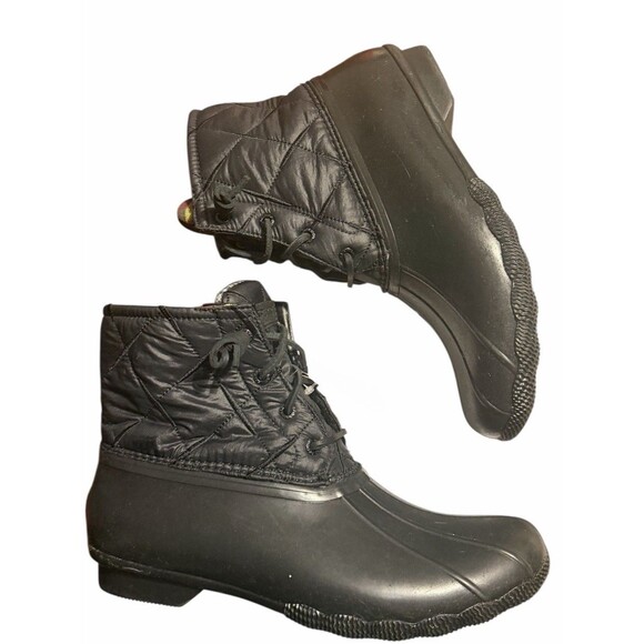 Sperry® Saltwater Nylon Quilted Duck Boots | Talbots Sperry Women\'s Black Saltwater Nylon Quilted Rain Duck Boots Shoe 10 Waterproof